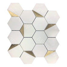 Load image into Gallery viewer, 12&quot; X 10&quot; X 8 mm Royal White With Gold Accents 3&quot; Mosaic Hexagon