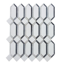 Load image into Gallery viewer, 15&quot; X 12&quot; X 10 mm Thasos White Enlongated Hex With Light Gray And Carrara White Border
