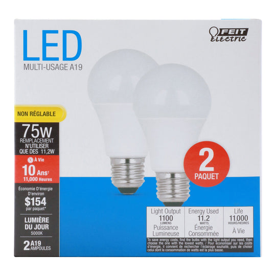A19 LED Bulbs, 15 Watts, E26, 800 Lumen, frosted, 5000K, Non-Dimmable