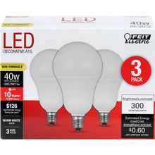 Load image into Gallery viewer, A15 LED Light Bulbs, 6.5 Watts, E26, 500 Lumens, White, Candelabra Base, 3000K Non-Dimmable