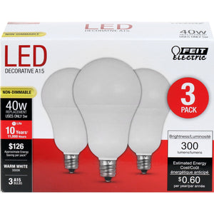 A15 LED Light Bulbs, 6.5 Watts, E26, 500 Lumens, White, Candelabra Base, 3000K Non-Dimmable