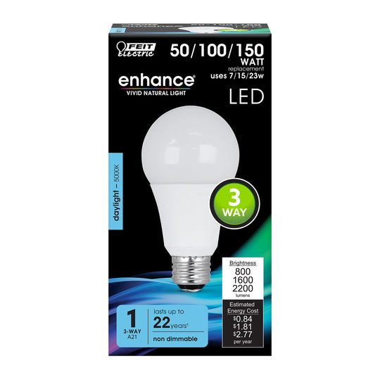 A21 LED Light Bulbs, 3-way, E26, 50/100/150W, Non-Dimmable