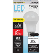 Load image into Gallery viewer, A19 LED Light Bulbs, 10 Watts, E26, 800 Lumens, 5000K Non-Dimmable