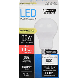 A19 LED Light Bulbs, 10 Watts, E26, 800 Lumens, 5000K Non-Dimmable