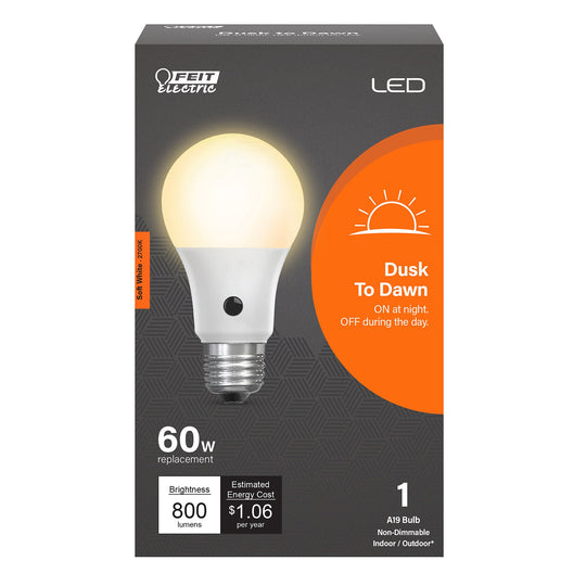 A19 LED Light Bulbs, 60W, Soft White Dusk-to-Dawn LED,