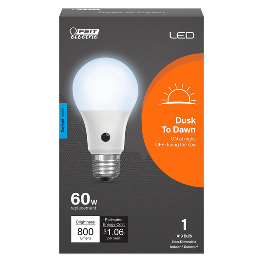 A19 ED Light Bulbs, 60W, E26, Daylight Dusk-to-Dawn, Non-Dimmable