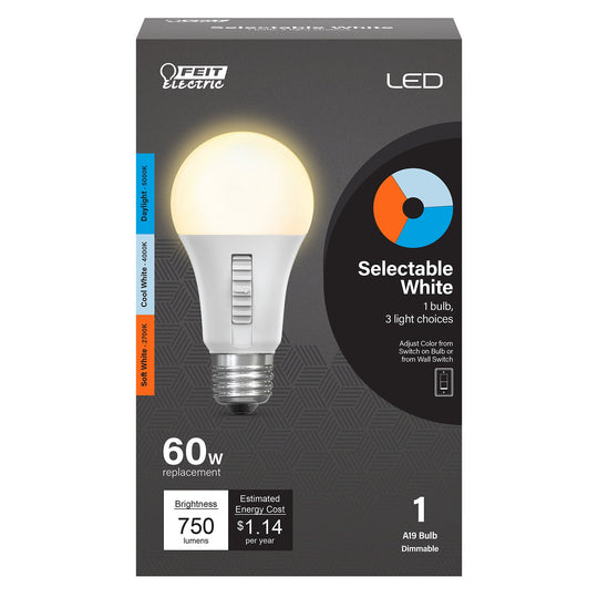 A19 LED Lights Bulbs, 60, E26, IntelliBulb Color Choice, 3 color temperatures