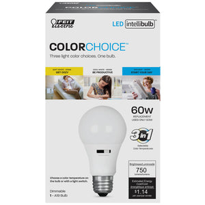 A19 LED Lights Bulbs, 60, E26, IntelliBulb Color Choice, 3 color temperatures