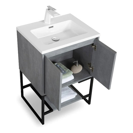 Allen Freestanding Bathroom Vanity With Sink, 2 Doors & Open Shelf Storage