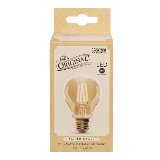 AT19 Vintage LED Light Bulb, 4 Watts, E26, Amber Glass, Dimmable, Decorative Bulb