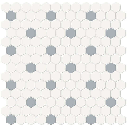 1 In Hexagon Canvas White W/ Insert Soho Cloud Blue Matte Glazed Porcelain Mosaic