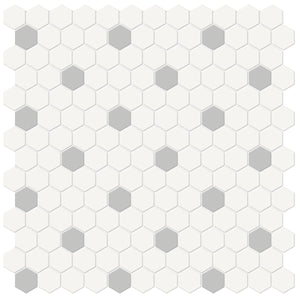 1 In Hexagon Canvas White W/ Insert Soho Loft Grey Matte Glazed Porcelain Mosaic
