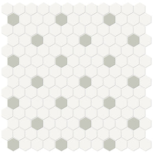 1 In Hexagon Canvas White W/ Insert Soho Soft Sage Matte Glazed Porcelain Mosaic
