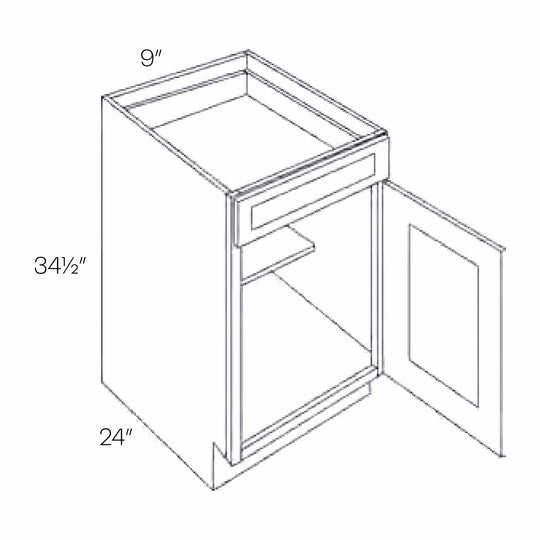 RTA - Luxor Espresso - Single Door Base Cabinet | 9"W x 34.5"H x 24"D