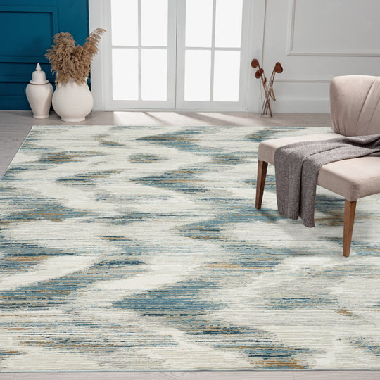 Bliss by N Natori Sky Blue Neutrals 5 ft. 6 in. x 7 ft. 6 in. Area Rug