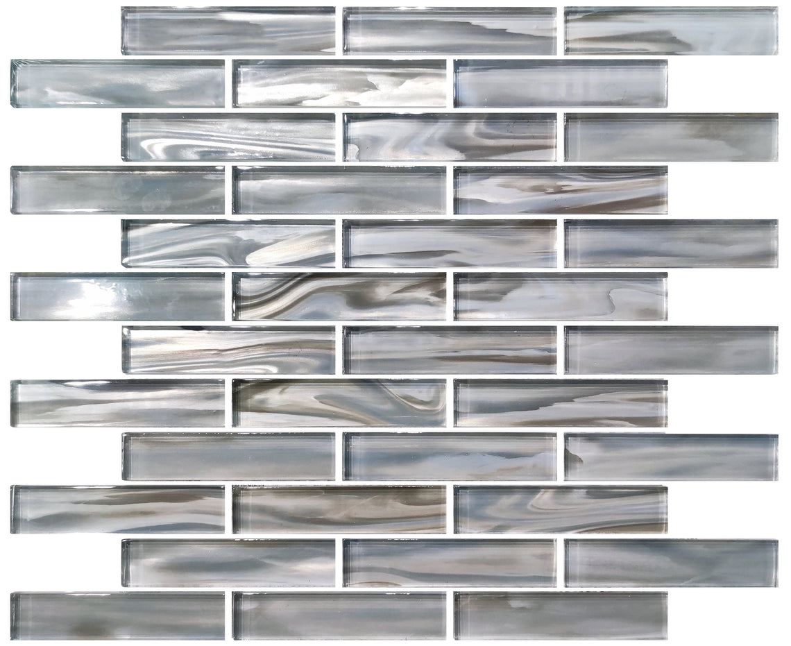 12 x 12 inch Mosaic Glass Tile with Silver Color and Glossy Finish