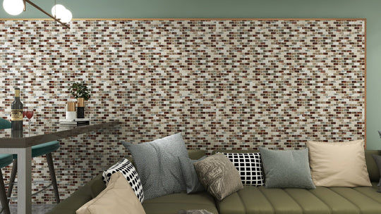 12 x 11 inch Glass & Stone Mosaic Tile with Brown Color and Glossy Finish