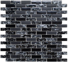 Load image into Gallery viewer, 12 x 12 inch Glass Mosaic Tile with Black Color and Glossy &amp; Frosted Finish