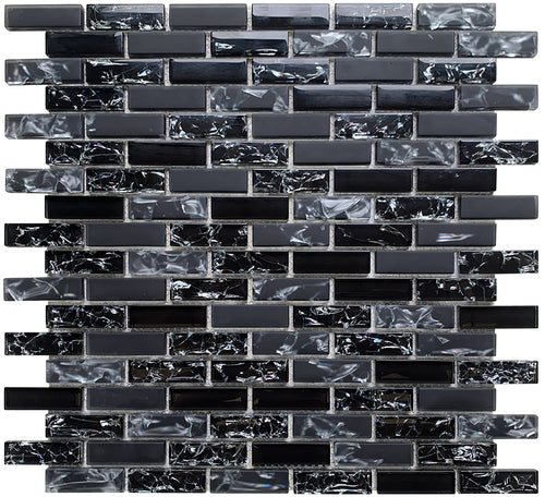 12 x 12 inch Glass Mosaic Tile with Black Color and Glossy & Frosted Finish