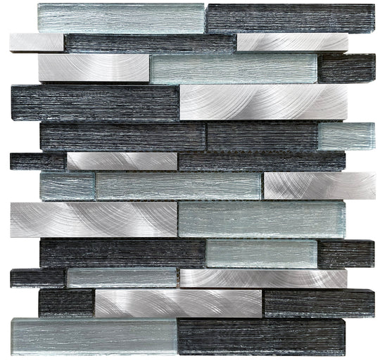 12 x 12 inch Glass Mosaic Tile with Silver Color and Glossy & Brushed Finish