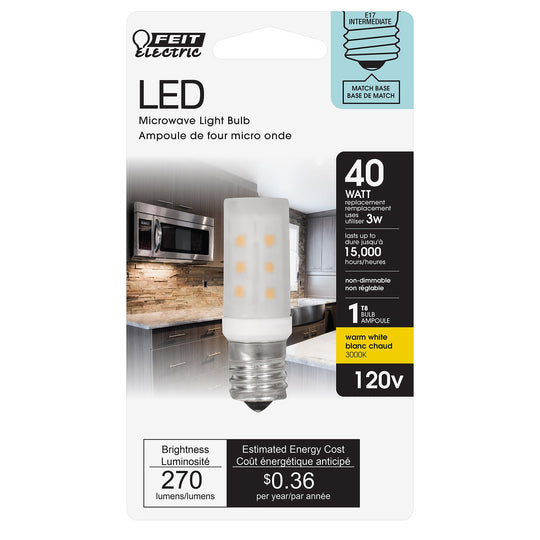 T8 LED Light Bulb with Intermediate E17 base, Clear, 3000K, 180 Lumens, 270 Lumens, Desk Lamp Bulb