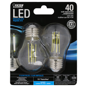 A15 LED Light Bulbs, E26, Filament, Dimmable, Crystal Clear, Decorative, Medium Base, 2 Pack