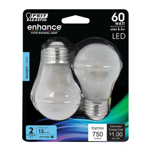 A15 LED Light Bulbs, Filament, E26 Base, White, Dimmable, Frosted, 2 Pack