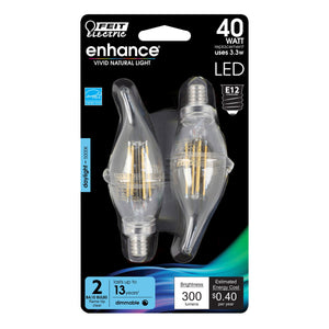 LED Bulbs, E12, Candelabra Base, Clear, Flame Bent Tip Decorative LED Light Bulbs, Bent Tip, 2 Packs