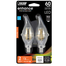 Load image into Gallery viewer, LED Bulbs, E12, Candelabra Base, Clear, Flame Bent Tip Decorative LED Light Bulbs, Bent Tip, 2 Packs