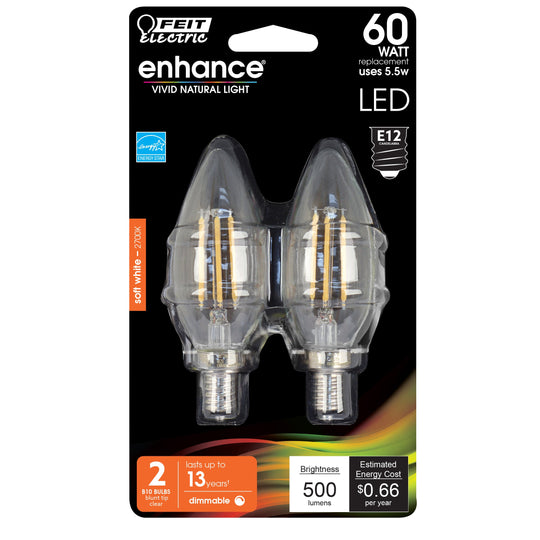 LED Lights Bulb, Candelabra Base, Filament, Clear, Frosted, Decorative Chandelier Bulb, Torpedo, Flame, 2 Packs