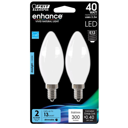 LED Light Bulbs Deco Chandelier, E12, Candelabra Base, Torpedo Tip, Filament,  Dimmable, Frost, 300 Lumens, 2Packs