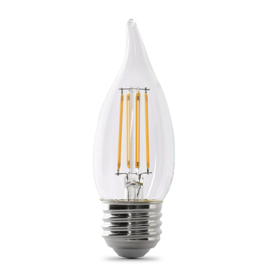 LED Light Bulbs, Candelabra Base, E26, Deco Chandelier, Filament, Clear, Decorative Bulb, Torpedo Tip, Flame, 2 Packs