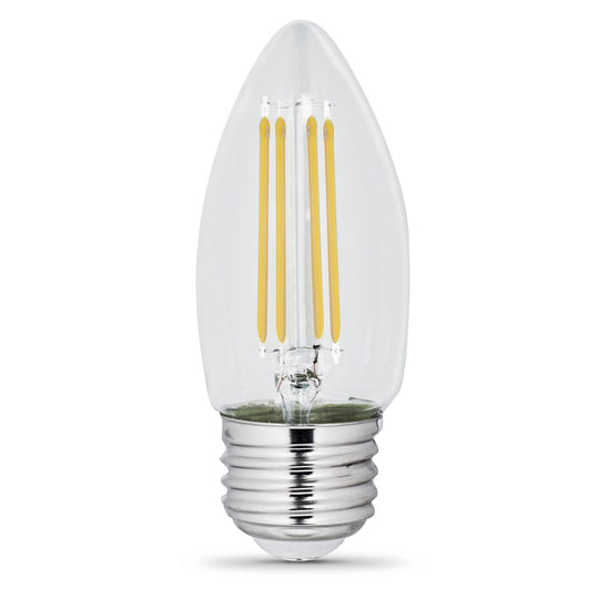 LED Light Bulbs, Candelabra Base, E26, Deco Chandelier, Filament, Clear, Decorative Bulb, Torpedo Tip, Flame, 2 Packs
