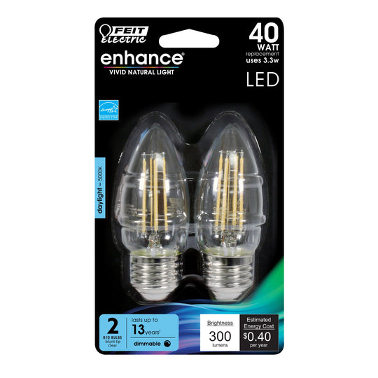 LED Light Bulbs, Candelabra Base, E26, Deco Chandelier, Filament, Clear, Decorative Bulb, Torpedo Tip, Flame, 2 Packs