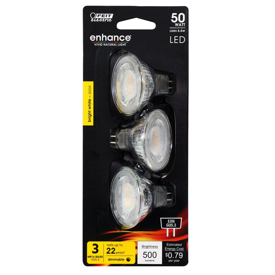 MR16 LED Light Bulbs, Dimmable, GU5.3, Bi-Pin,  Indoor/suitable for Damp Locations, 12V (3 packs)