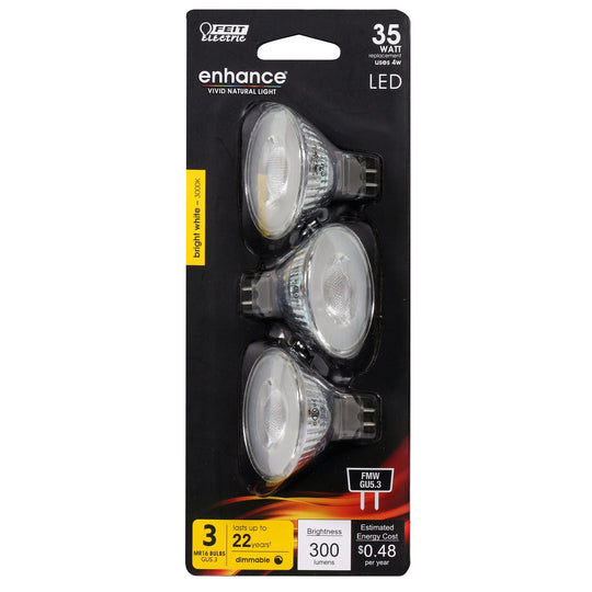 MR16 LED Light Bulbs, Dimmable, GU5.3, Bi-Pin,  Indoor/suitable for Damp Locations, 12V (3 packs)
