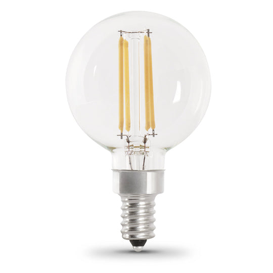 G25 Globe LED Light Bulbs, E26, Candelabra, Filament, Dimmable, Clear, Decorative Bulb, White, G161/2, 2 Pack