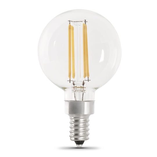 G25 Globe LED Light Bulbs, E26, Candelabra, Filament, Dimmable, Clear, Decorative Bulb, White, G161/2, 2 Pack