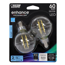 Load image into Gallery viewer, G25 Globe LED Light Bulbs, E26, Candelabra, Filament, Dimmable, Clear, Decorative Bulb, White, G161/2, 2 Pack