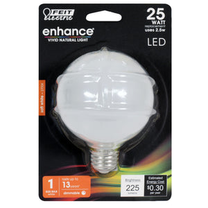 LED Globe Light Bulbs G25 , E26, Filament, Clear, Dimmable, White, G161/2, 2 Pack