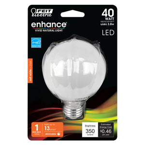 G25 LED Globe Light Bulbs, E26, Dimmable, Filament, Clear, White, bathroom Vanity Light Bulb, G161/2,  2 Pack