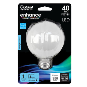 G25 LED Globe Light Bulbs, E26, Dimmable, Filament, Clear, White, bathroom Vanity Light Bulb, G161/2,  2 Pack