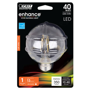 G25 LED Globe Light Bulbs, E26, Dimmable, Filament, Clear, White, bathroom Vanity Light Bulb, G161/2,  2 Pack