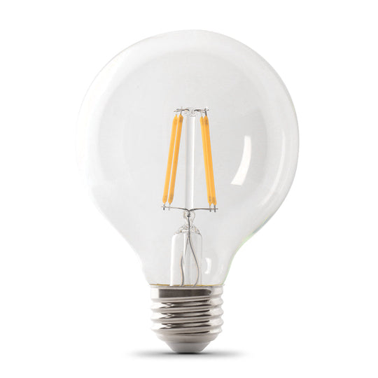 G25 LED Globe Light Bulbs, E26, Dimmable, Filament, Clear, White, bathroom Vanity Light Bulb, G161/2,  2 Pack