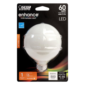 G25 LED Globe Light Bulbs, E26, Dimmable, Filament, Clear, White, bathroom Vanity Light Bulb, G161/2,  2 Pack