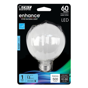 G25 LED Globe Light Bulbs, E26, Dimmable, Filament, Clear, White, bathroom Vanity Light Bulb, G161/2,  2 Pack