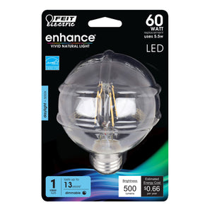 G25 LED Globe Light Bulbs, E26, Dimmable, Filament, Clear, White, bathroom Vanity Light Bulb, G161/2,  2 Pack