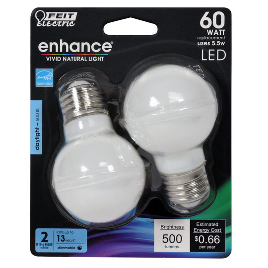 LED Light Bulbs Globe G25, E26, Decorative Bulb, Dimmable, Filament, G161/2, 2 Pack
