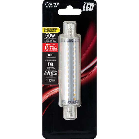 LED R7S, 60W, 800 Lumens, 3000K, 118mm, Double-Ended T3