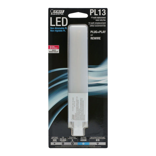 LED PL Lamps, 13W, Horizontal Recessed, GX23 Base, Task Lighting, 2-Pin, 4100K